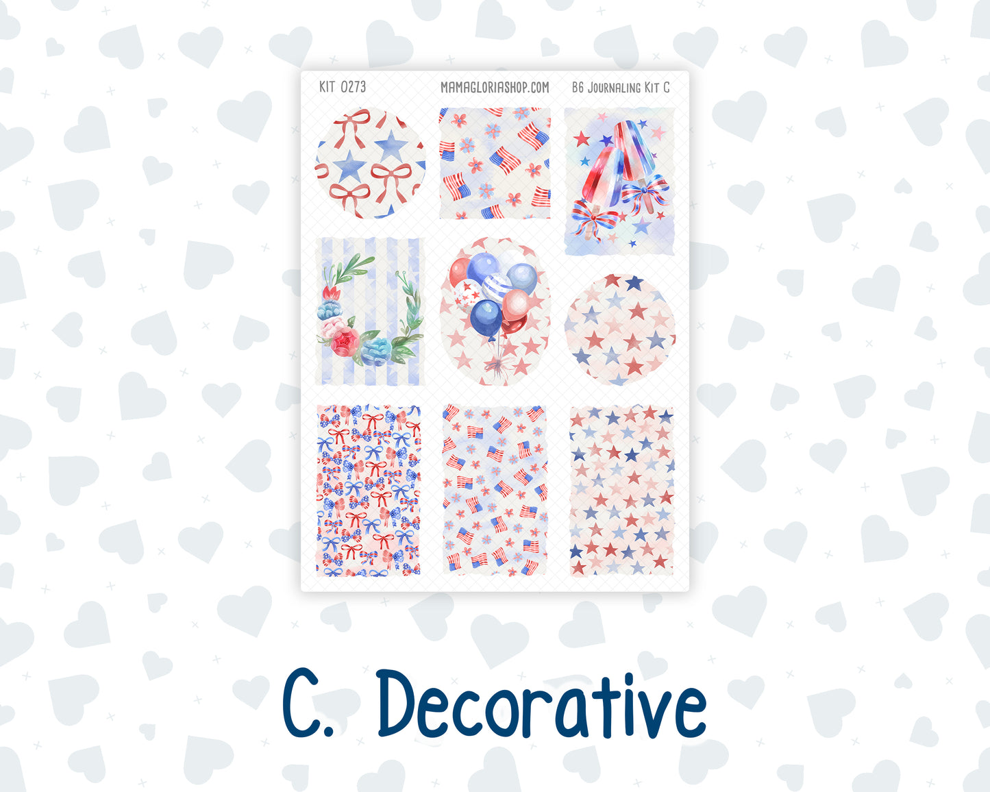 Kit 0273 - B6 - For Sterling Ink And More - Journaling Daily Kit - July - Americana In Bloom