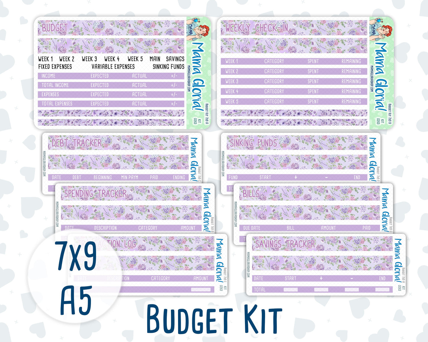 Kit 0263 - Budget - For 7x9 & A5 Planners | Notebooks - April - Lavender Drift