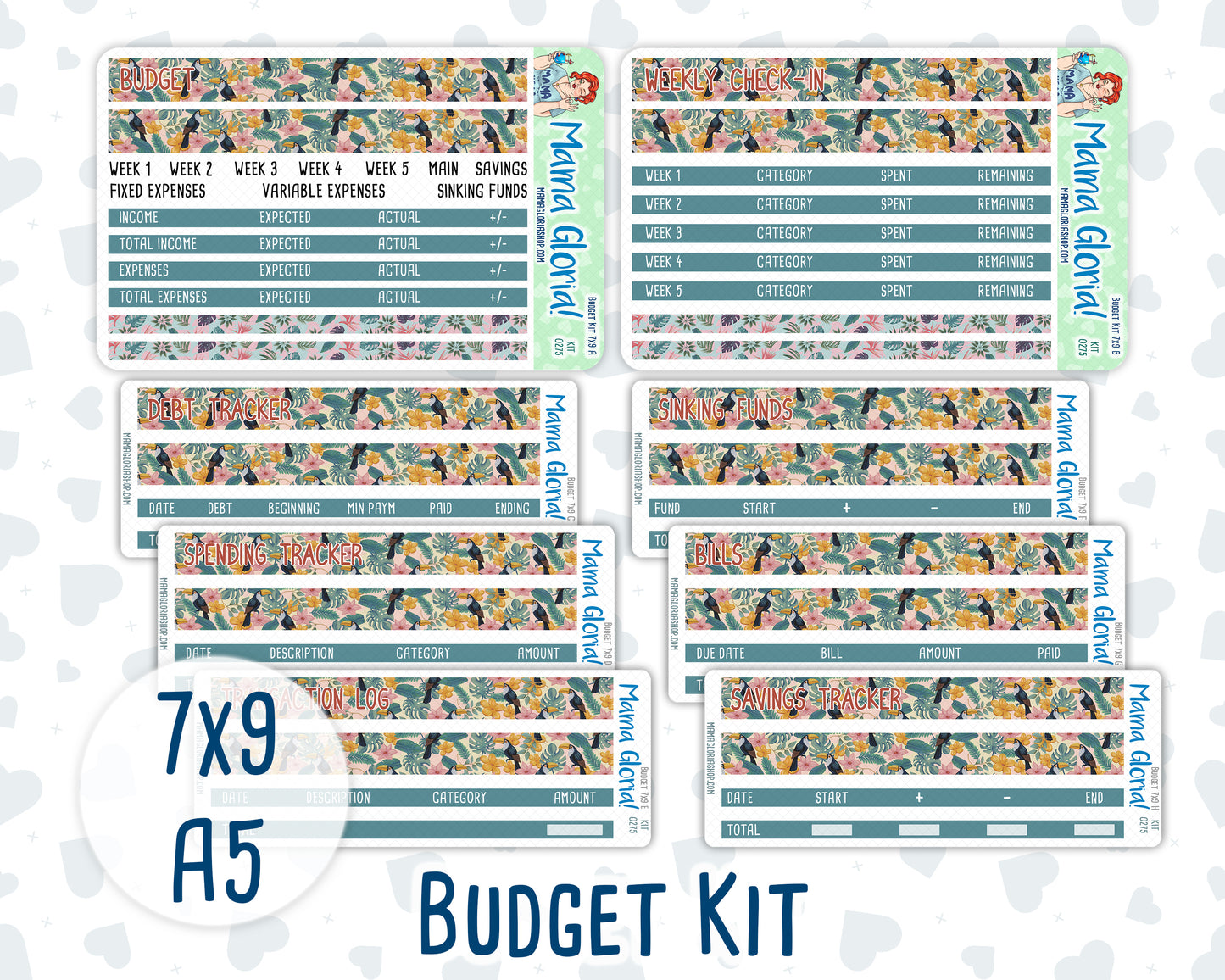 Kit 0275 - Budget - For 7x9 & A5 Planners | Notebooks - July - Tropical Safari Blush