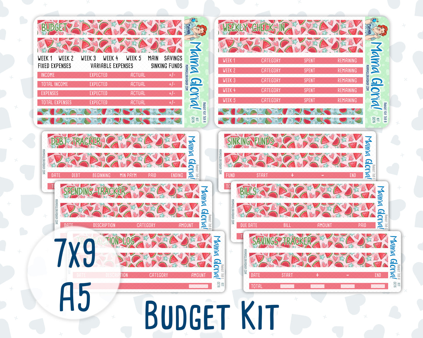 Kit 0276 - Budget - For 7x9 & A5 Planners | Notebooks - July - Melon Crush