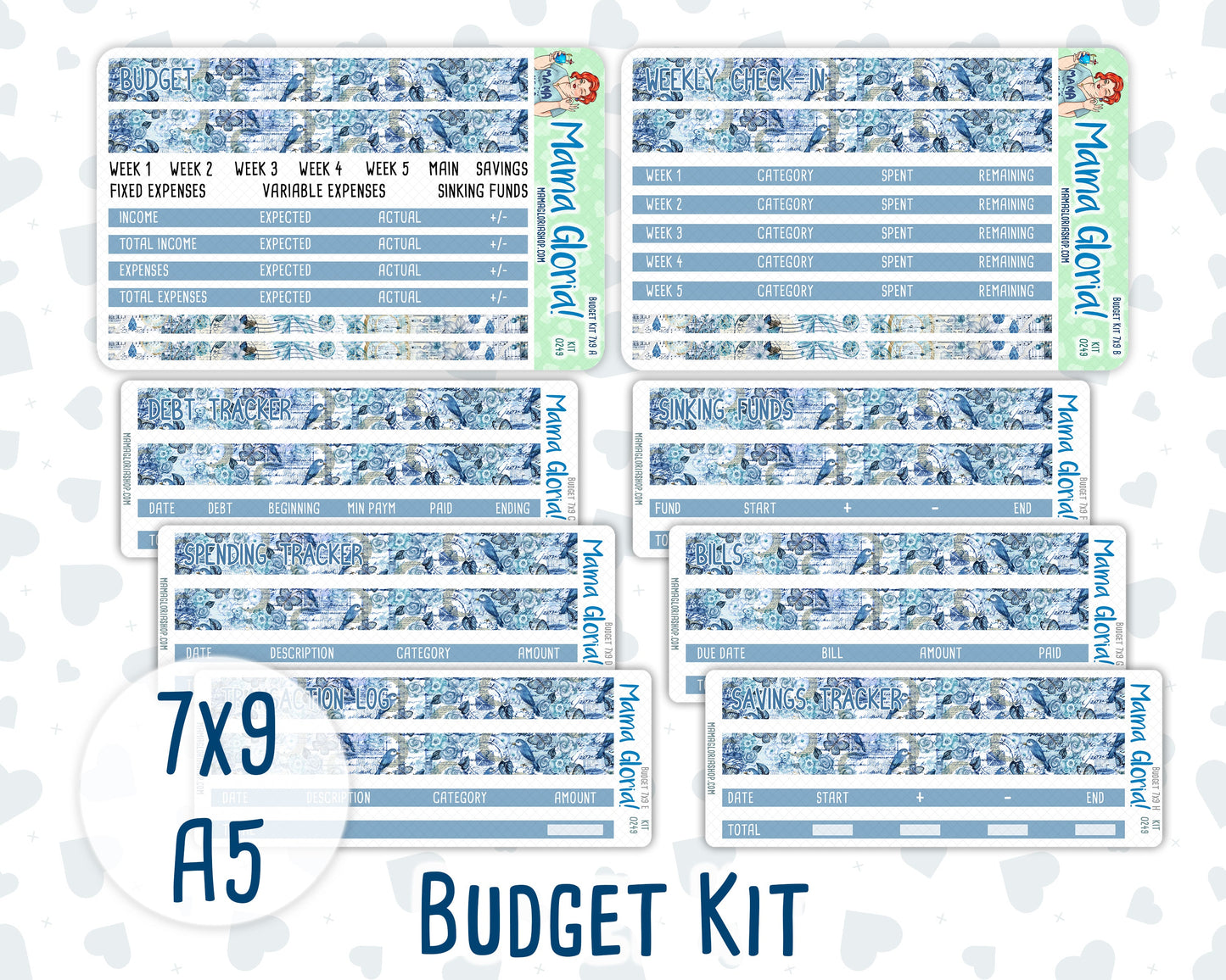 Kit 0249 - Budget - For 7x9 & A5 Planners | Notebooks - January - Icy Lace