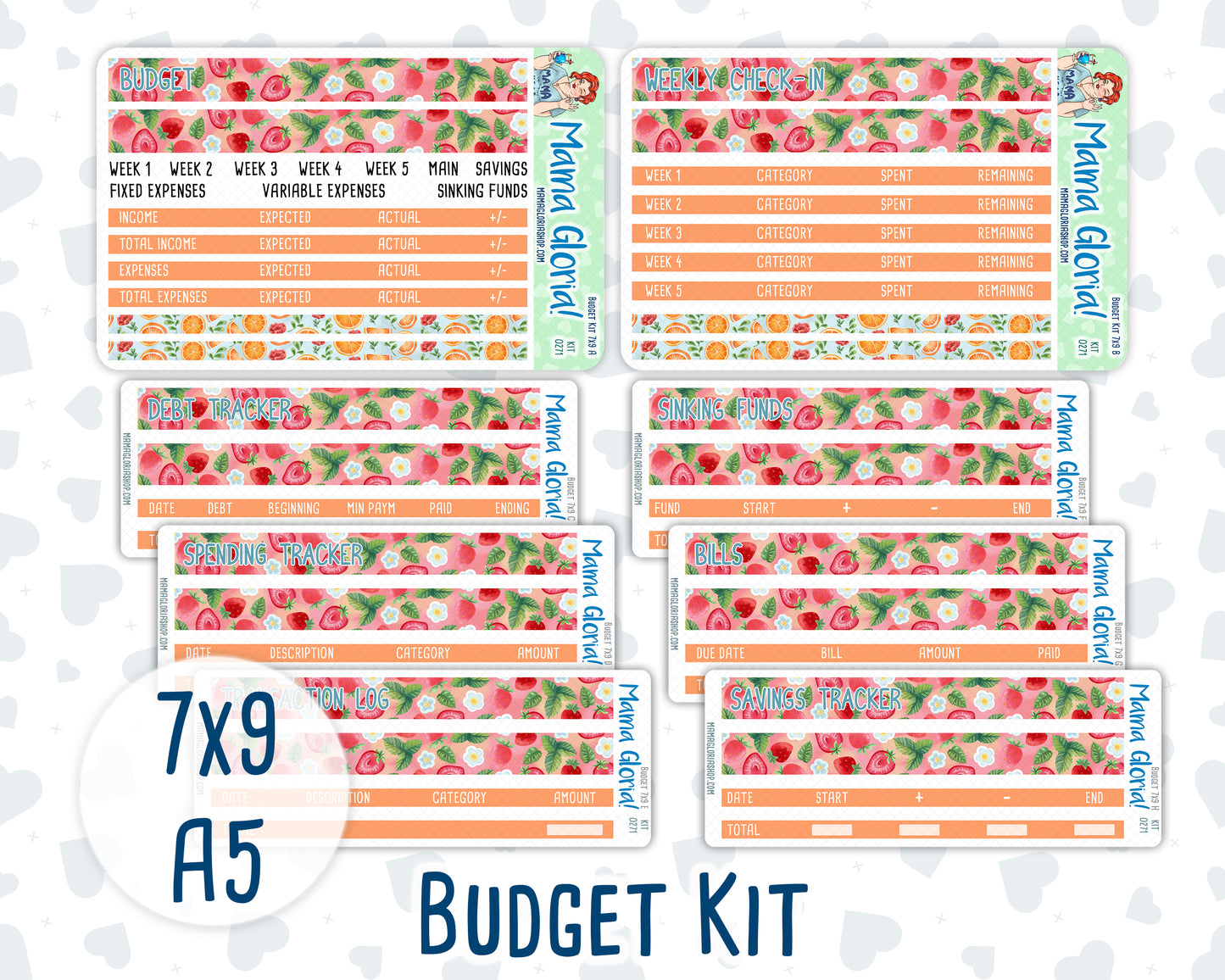 Kit 0271 - Budget - For 7x9 & A5 Planners | Notebooks - June - Strawberry Shore