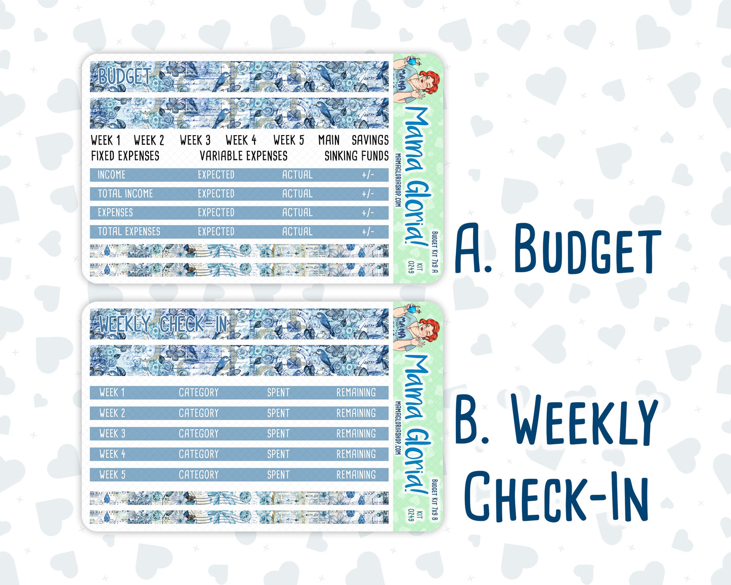 Kit 0249 - Budget - For 7x9 & A5 Planners | Notebooks - January - Icy Lace