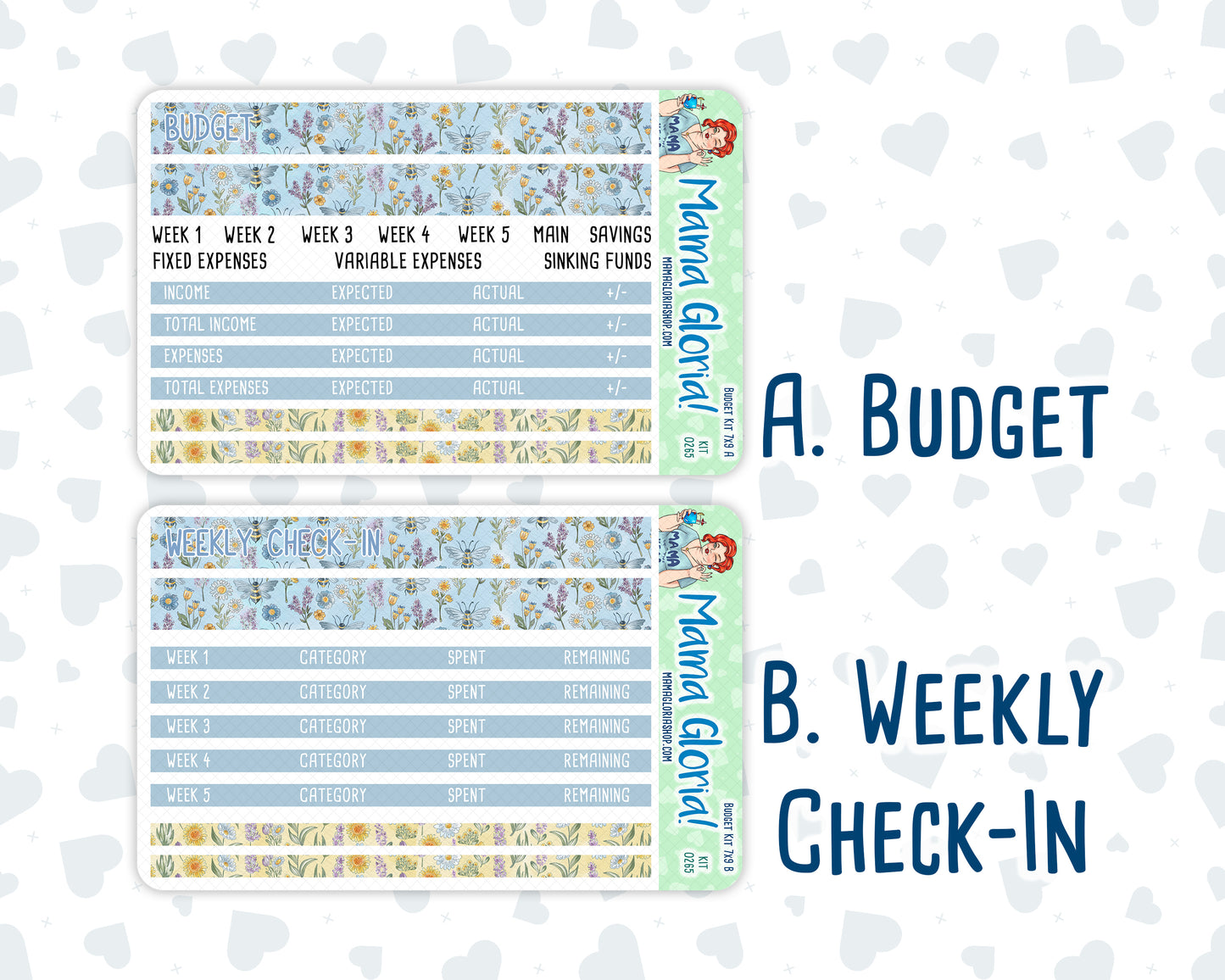 Kit 0265 - Budget - For 7x9 & A5 Planners | Notebooks - May - Honeybee Sky