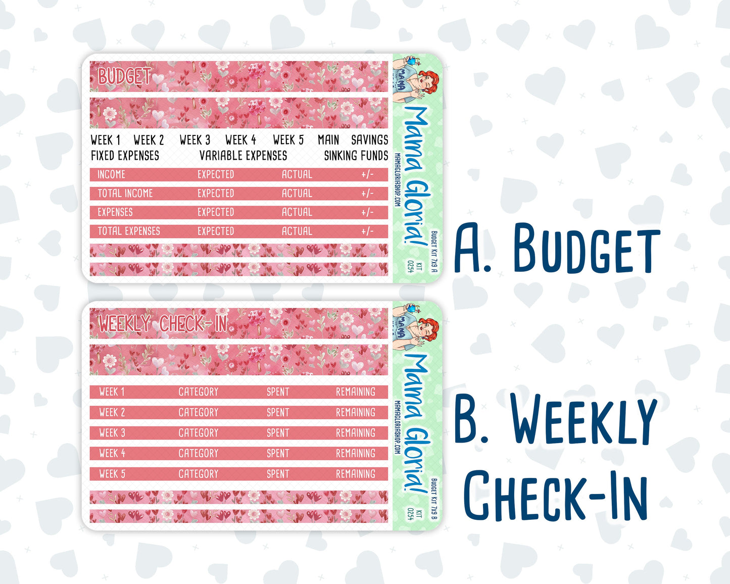 Kit 0254 - Budget - For 7x9 & A5 Planners | Notebooks - February - Valentine Village