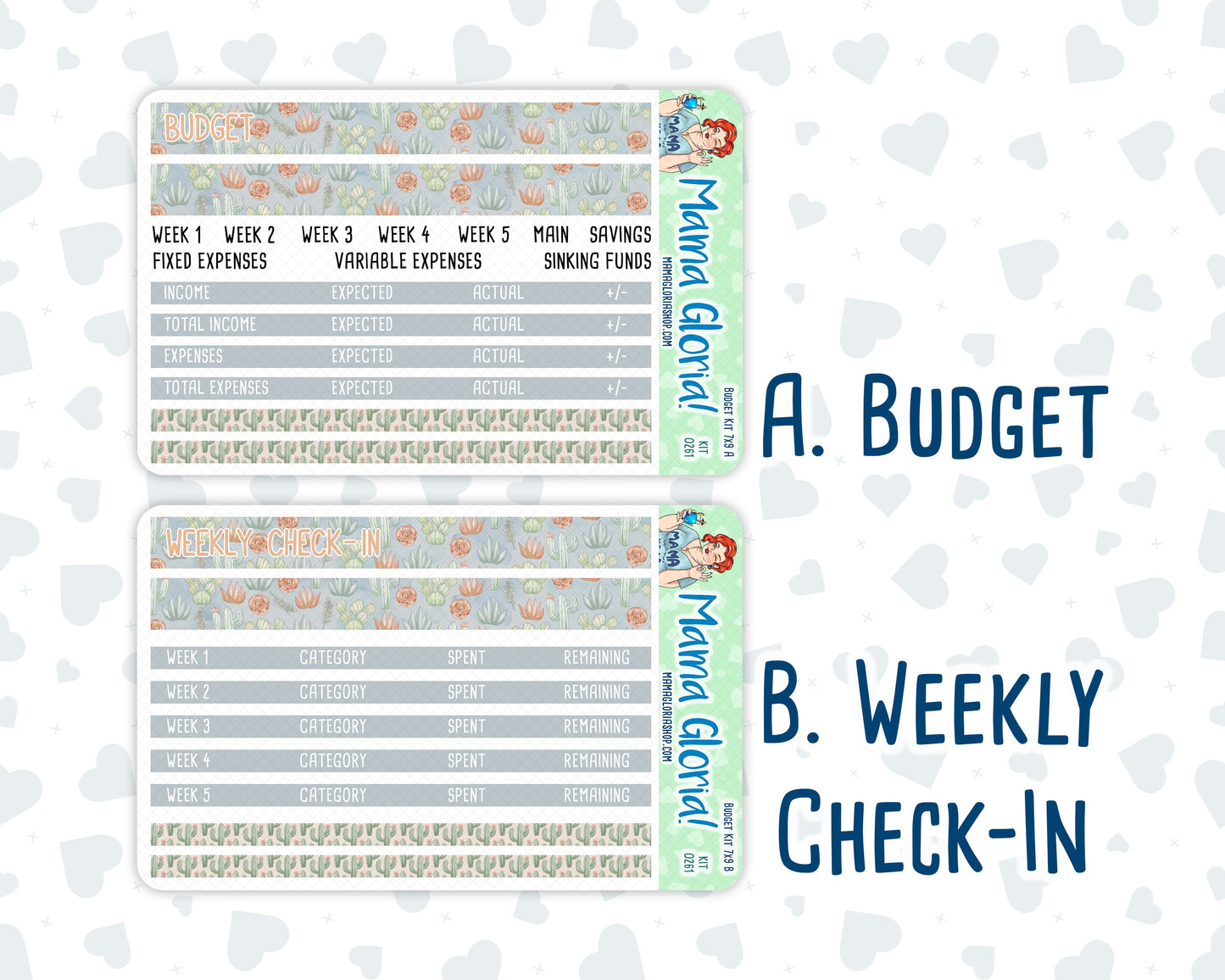 Kit 0261 - Budget - For 7x9 & A5 Planners | Notebooks - April - Llama Spring
