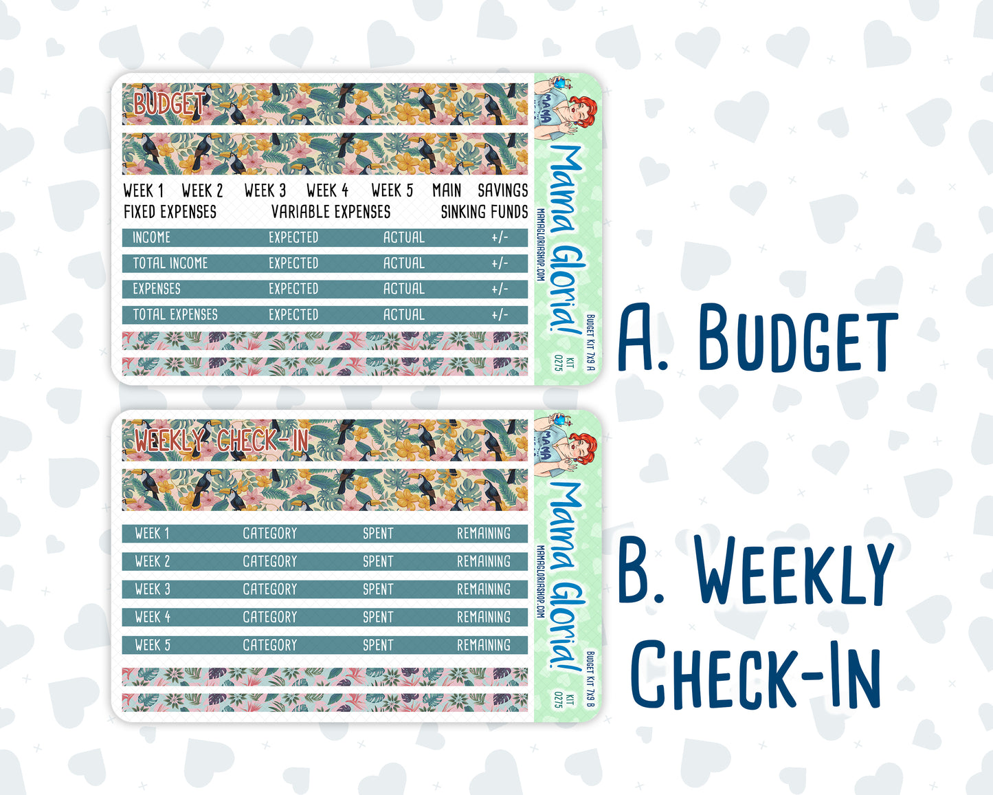 Kit 0275 - Budget - For 7x9 & A5 Planners | Notebooks - July - Tropical Safari Blush