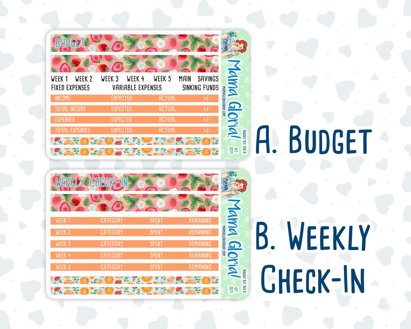 Kit 0271 - Budget - For 7x9 & A5 Planners | Notebooks - June - Strawberry Shore
