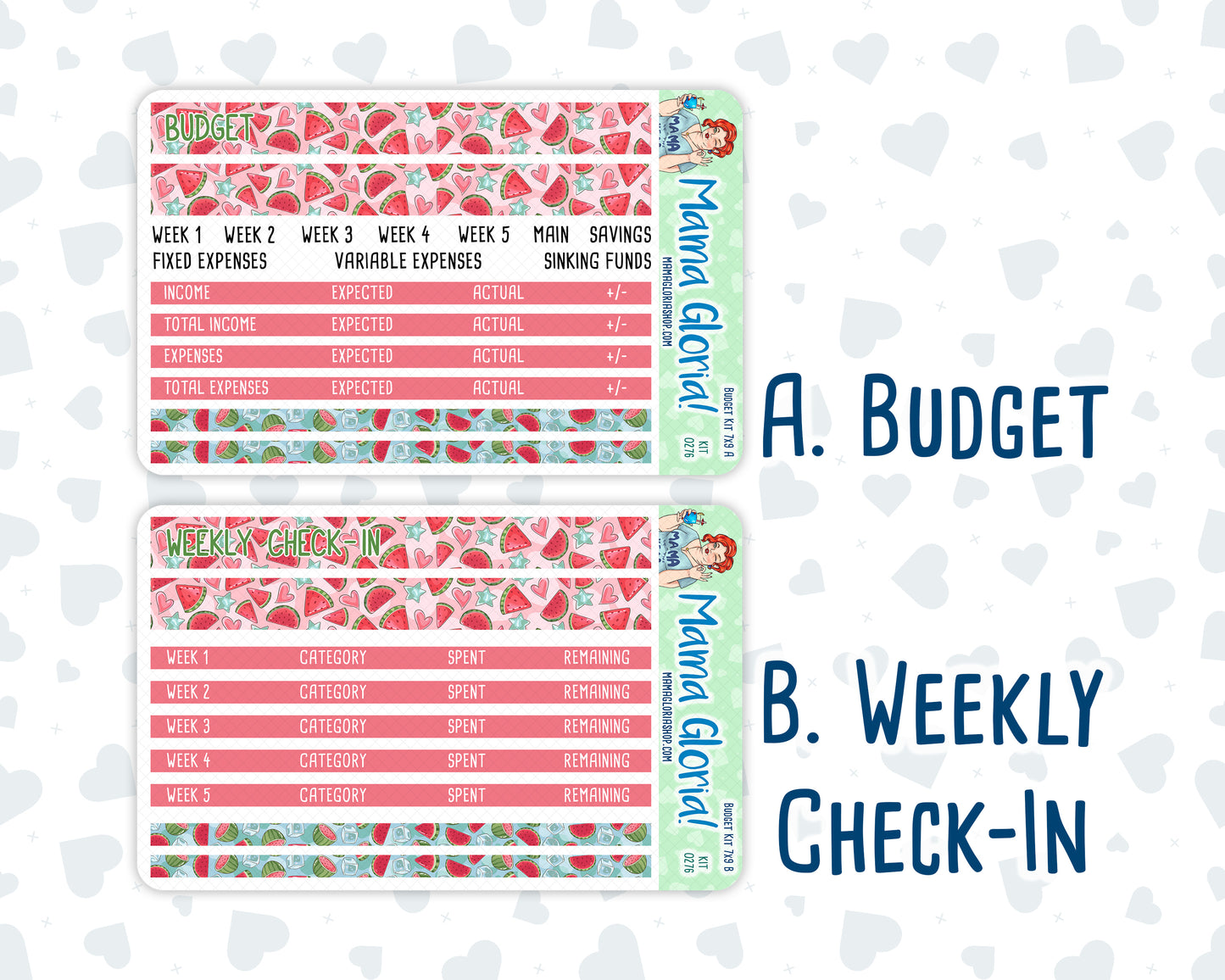 Kit 0276 - Budget - For 7x9 & A5 Planners | Notebooks - July - Melon Crush