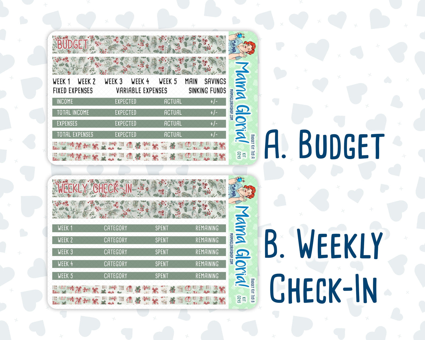 Kit 0245 - Budget - For 7x9 & A5 Planners | Notebooks - December - Vintage Christmas