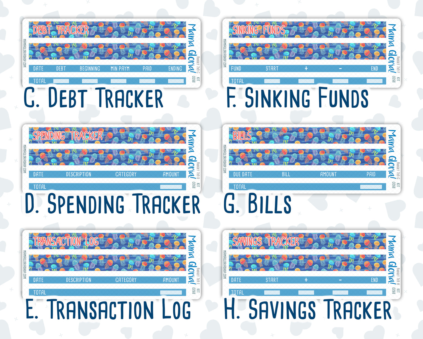 Kit 0268 - Budget - For 7x9 & A5 Planners | Notebooks - June - Sea Sweeties