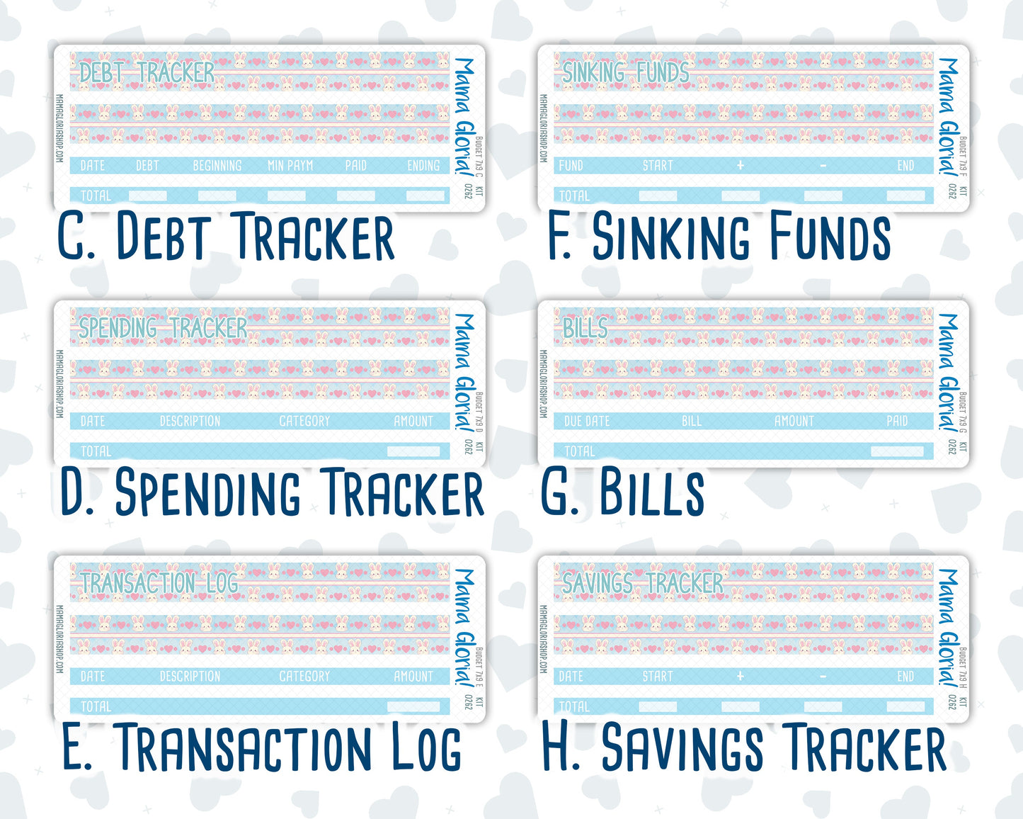 Kit 0262 - Budget - For 7x9 & A5 Planners | Notebooks - April - Spring Puffs