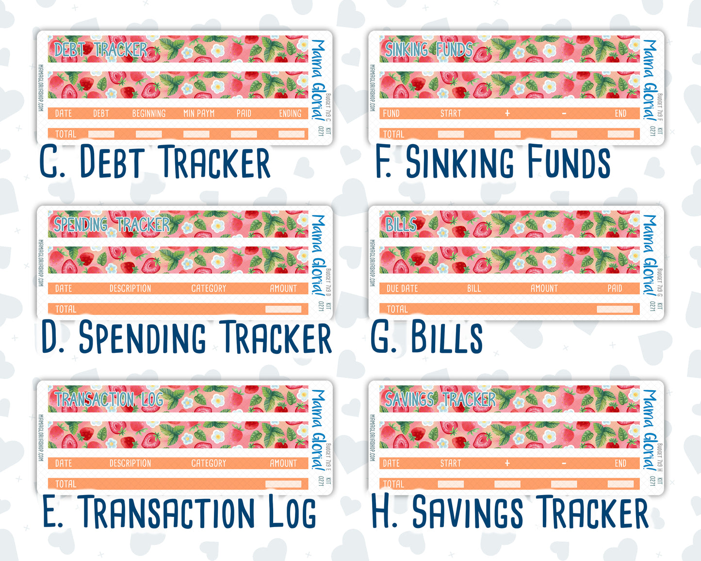 Kit 0271 - Budget - For 7x9 & A5 Planners | Notebooks - June - Strawberry Shore
