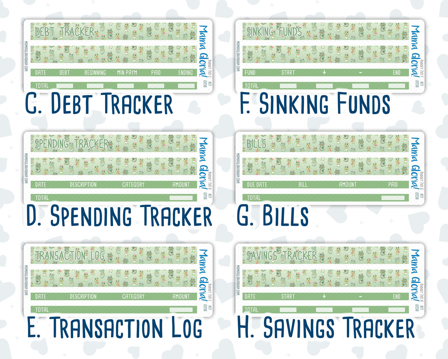 Kit 0256 - Budget - For 7x9 & A5 Planners | Notebooks - March - Froggy Luck