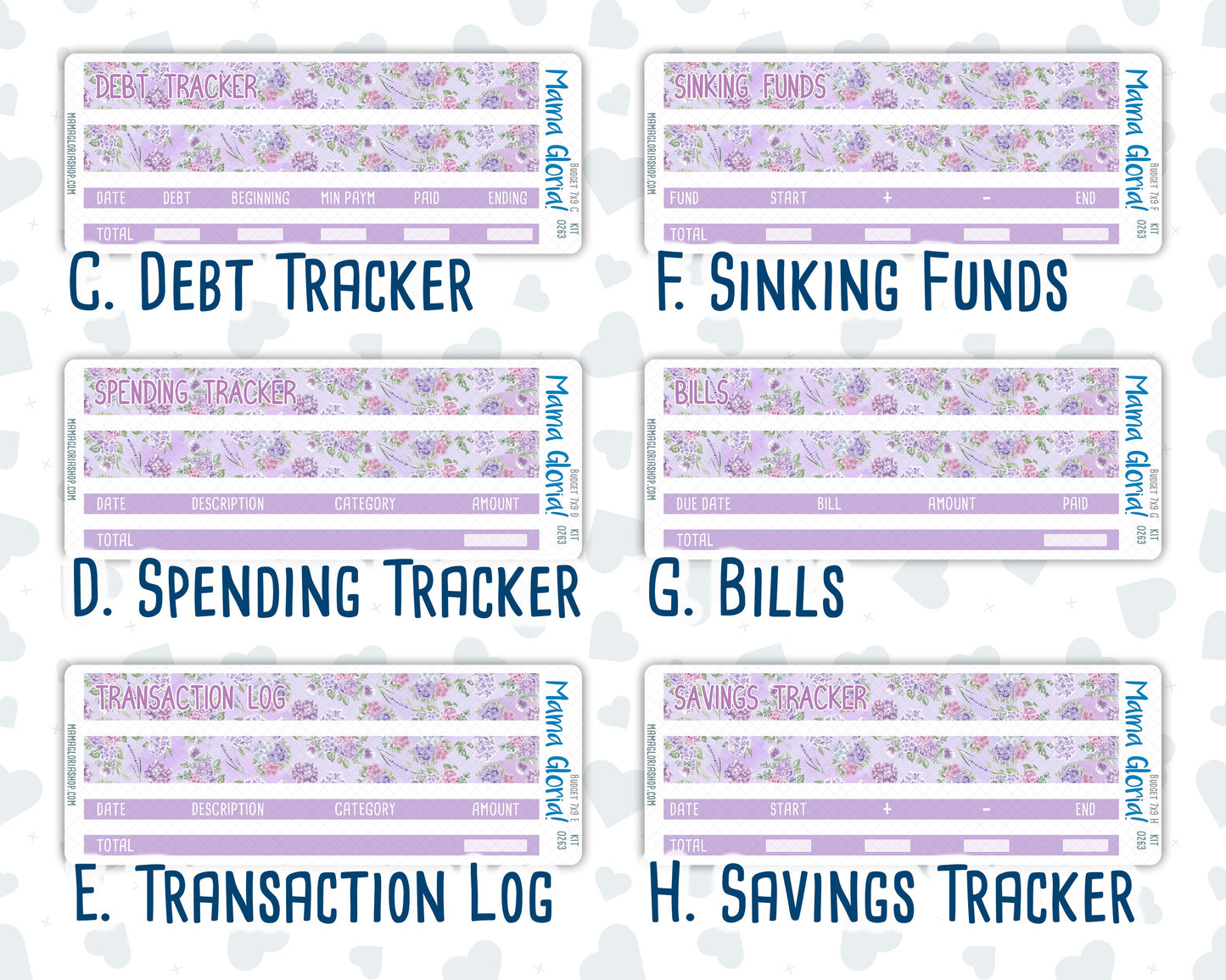 Kit 0263 - Budget - For 7x9 & A5 Planners | Notebooks - April - Lavender Drift