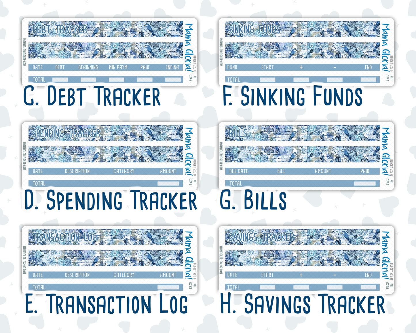 Kit 0249 - Budget - For 7x9 & A5 Planners | Notebooks - January - Icy Lace