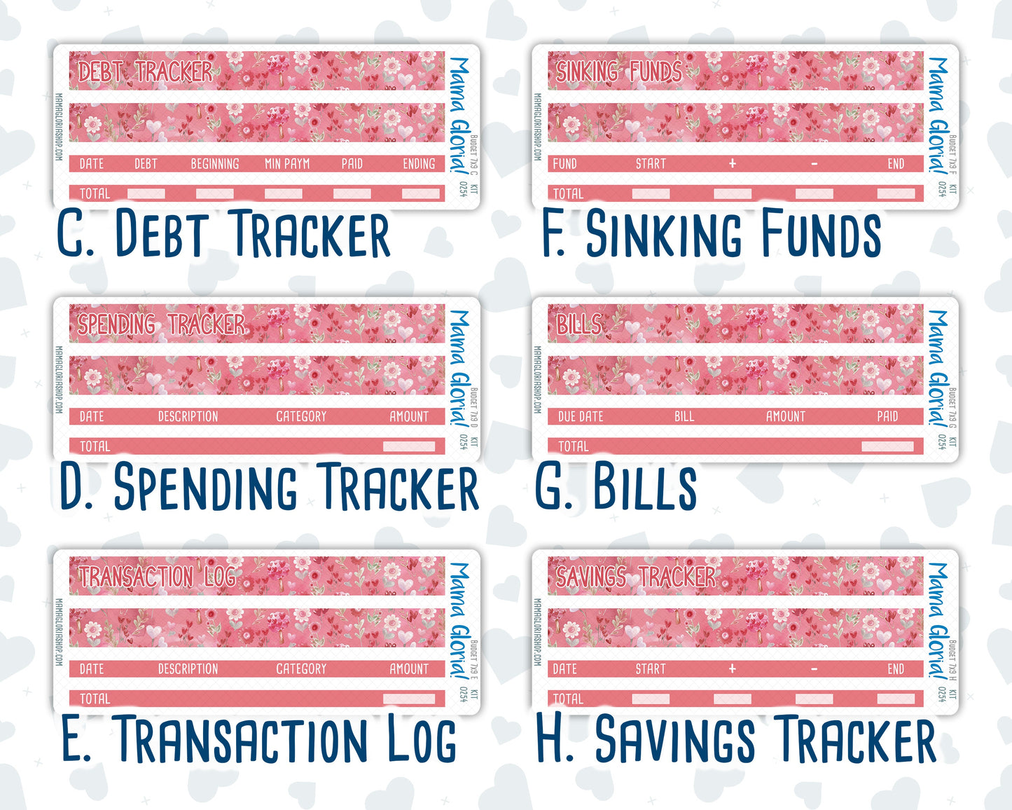 Kit 0254 - Budget - For 7x9 & A5 Planners | Notebooks - February - Valentine Village