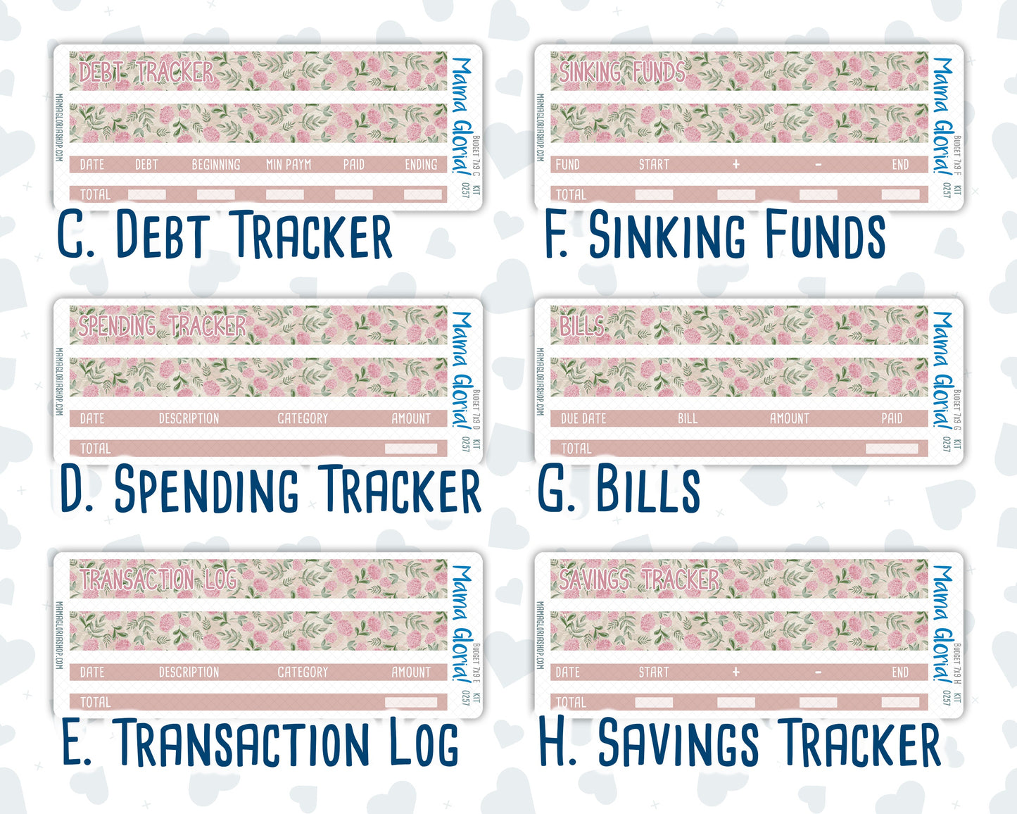 Kit 0257 - Budget - For 7x9 & A5 Planners | Notebooks - March - Blush Garden