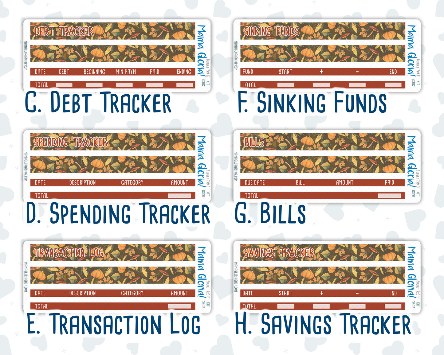 Kit 0302 - Budget - For 7x9 & A5 Planners | Notebooks - November - Thankful Season