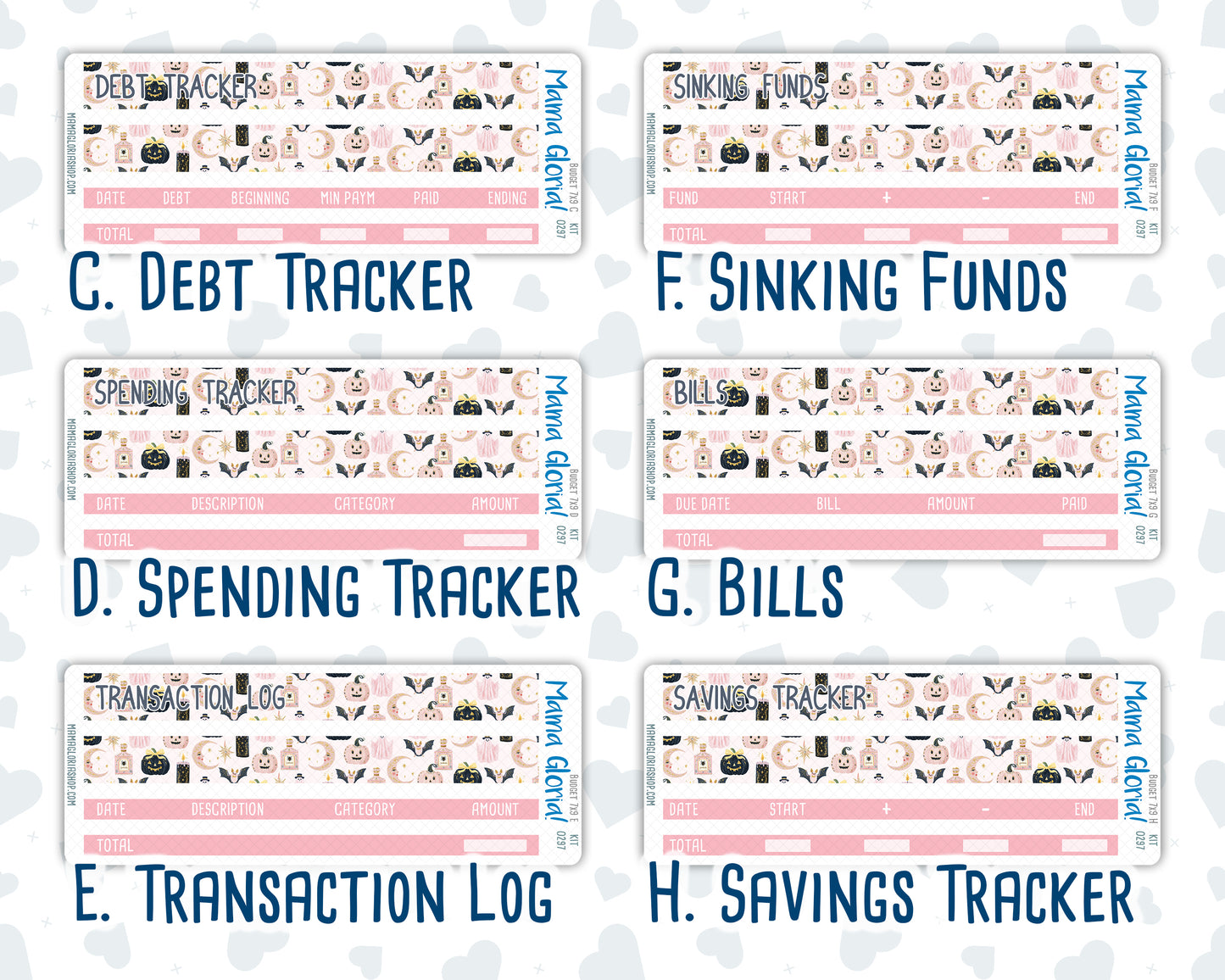 Kit 0297 - Budget - For 7x9 & A5 Planners | Notebooks - October - Pink Spell