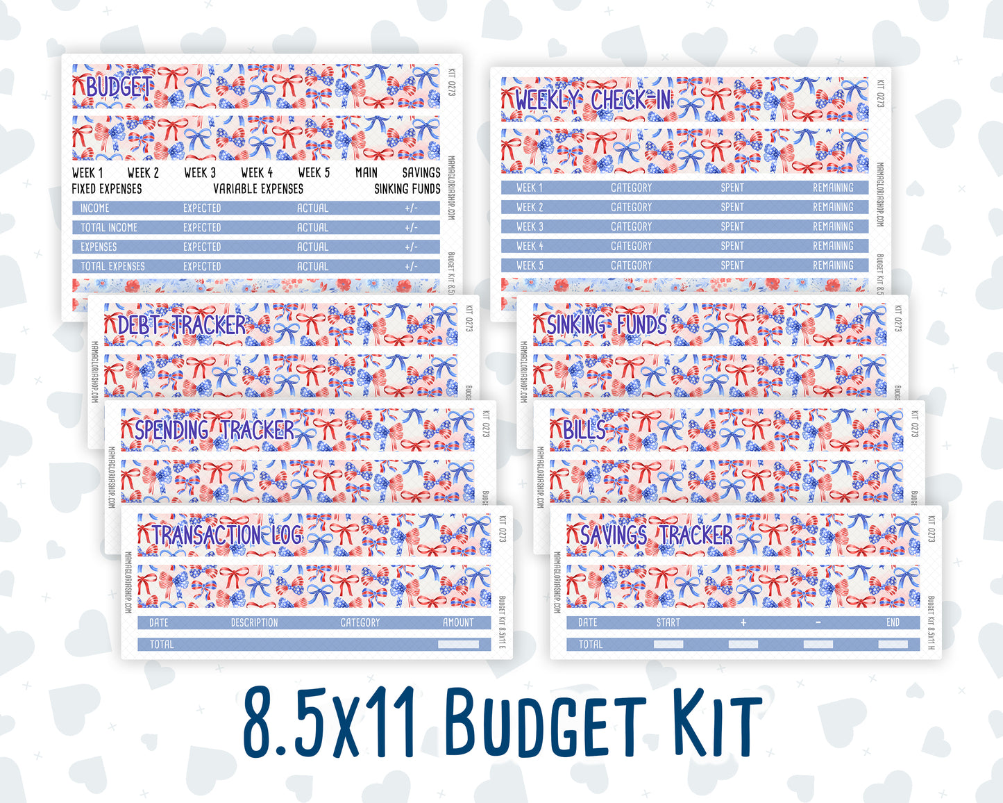 Kit 0273 - Budget - For 8.5x11 Planners | Notebooks - July - Americana In Bloom