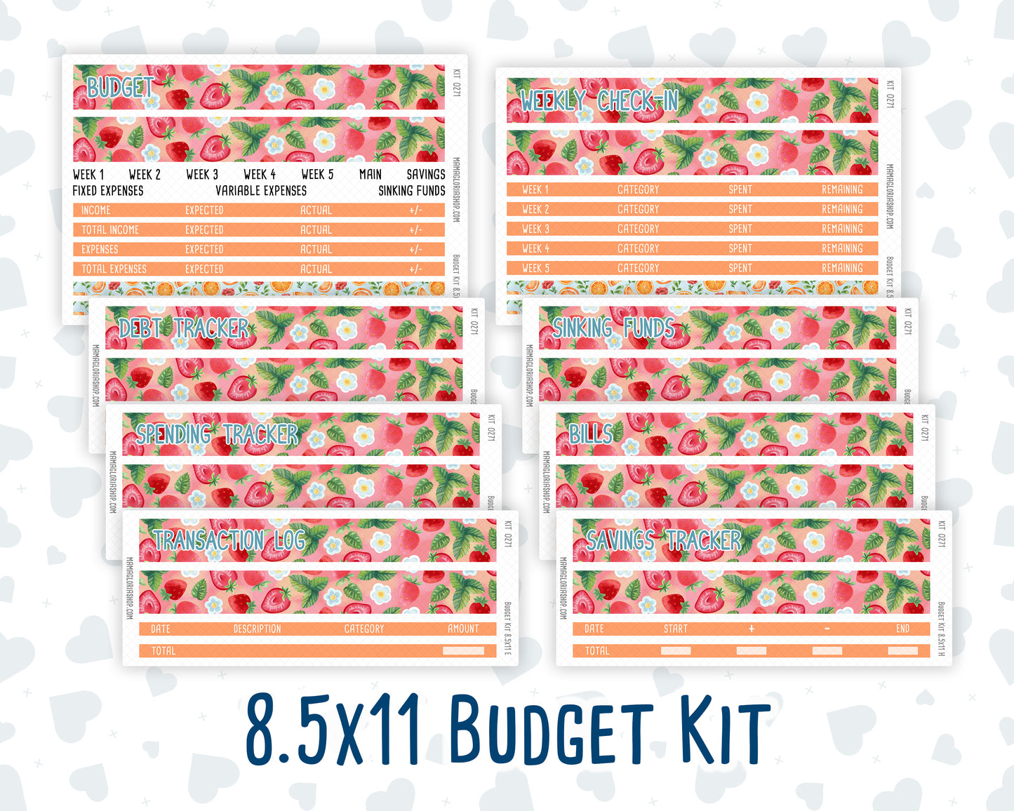 Kit 0271 - Budget - For 8.5x11 Planners | Notebooks - June - Strawberry Shore