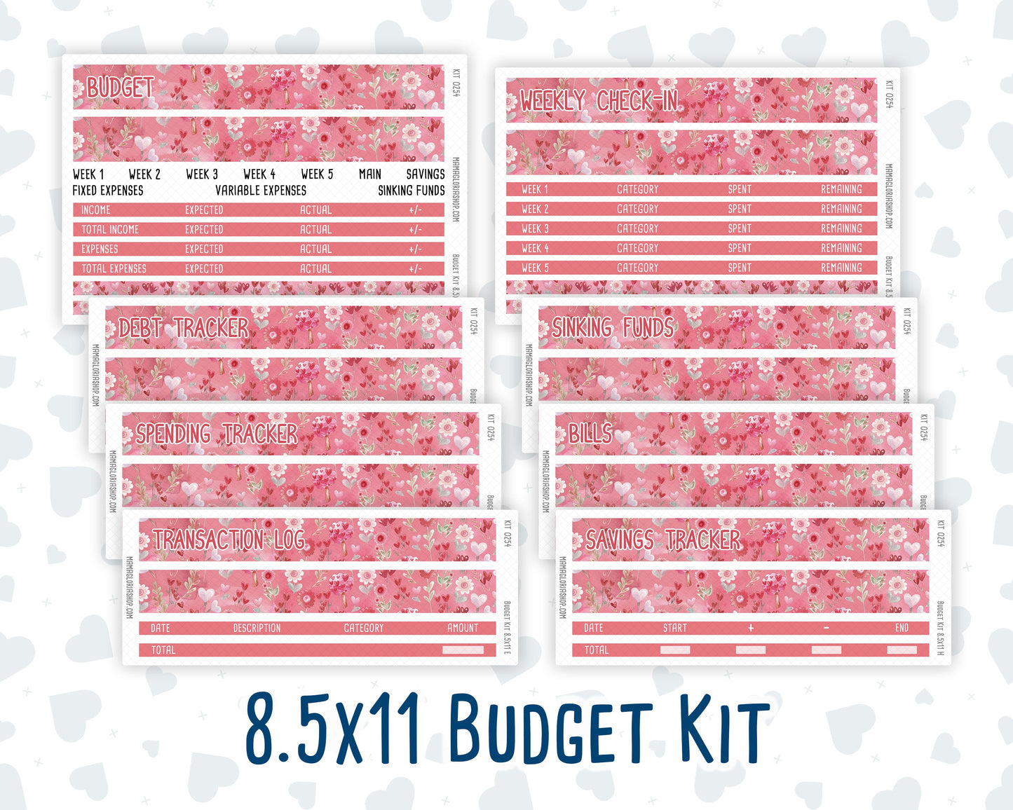 Kit 0254 - Budget - For 8.5x11 Planners | Notebooks - February - Valentine Village