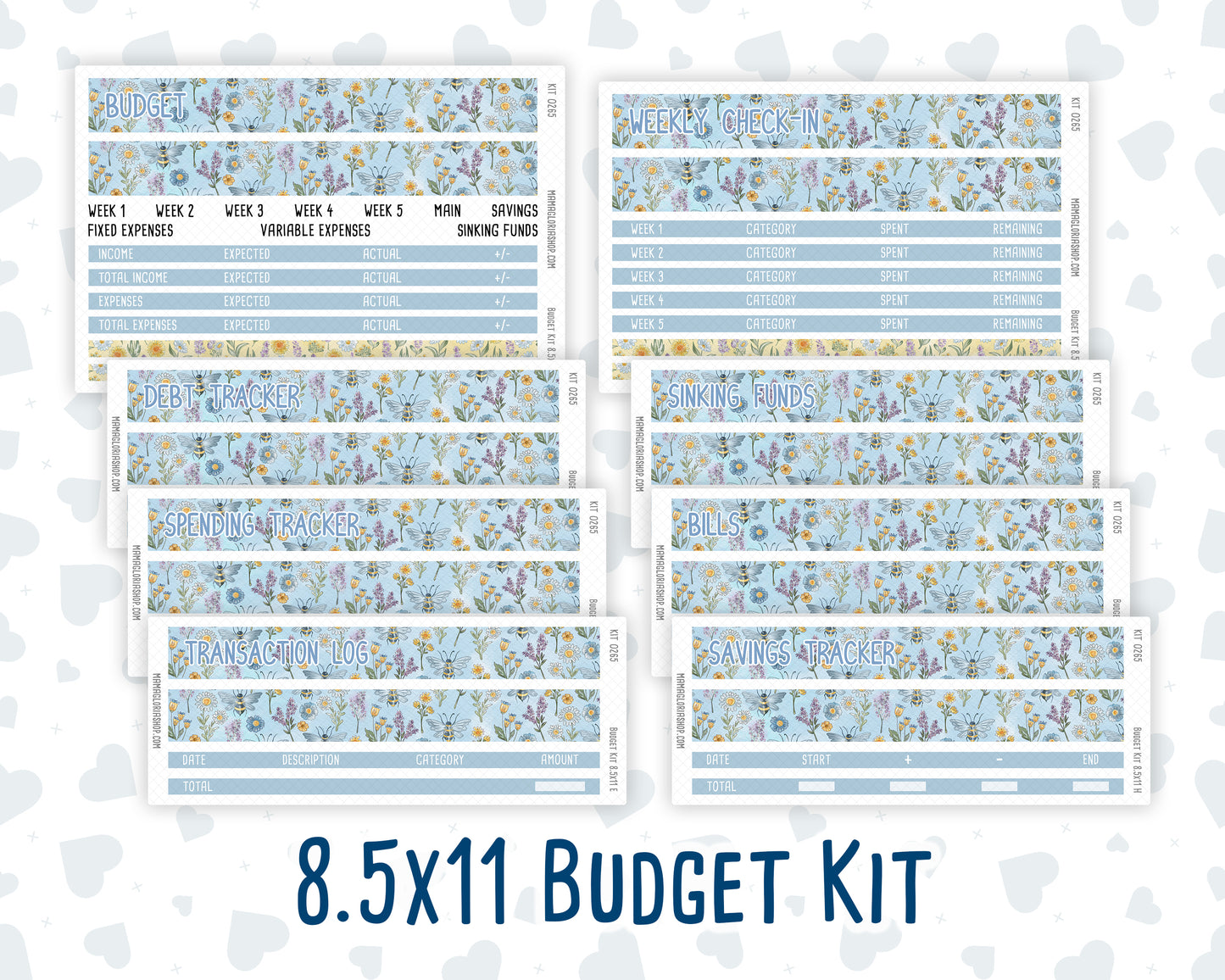 Kit 0265 - Budget - For 8.5x11 Planners | Notebooks - May - Honeybee Sky