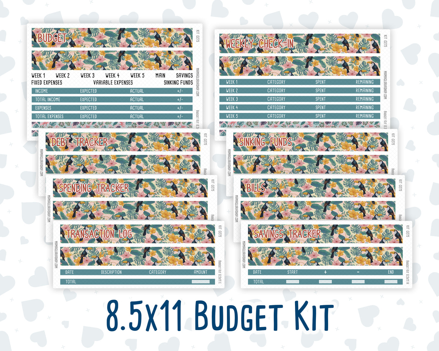 Kit 0275 - Budget - For 8.5x11 Planners | Notebooks - July - Tropical Safari Blush