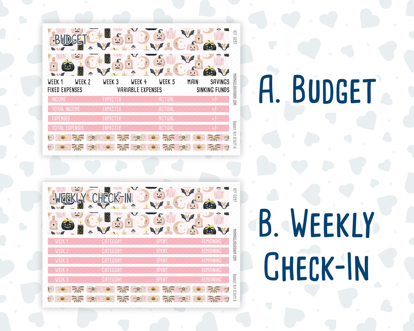 Kit 0297 - Budget - For 8.5x11 Planners | Notebooks - October - Pink Spell