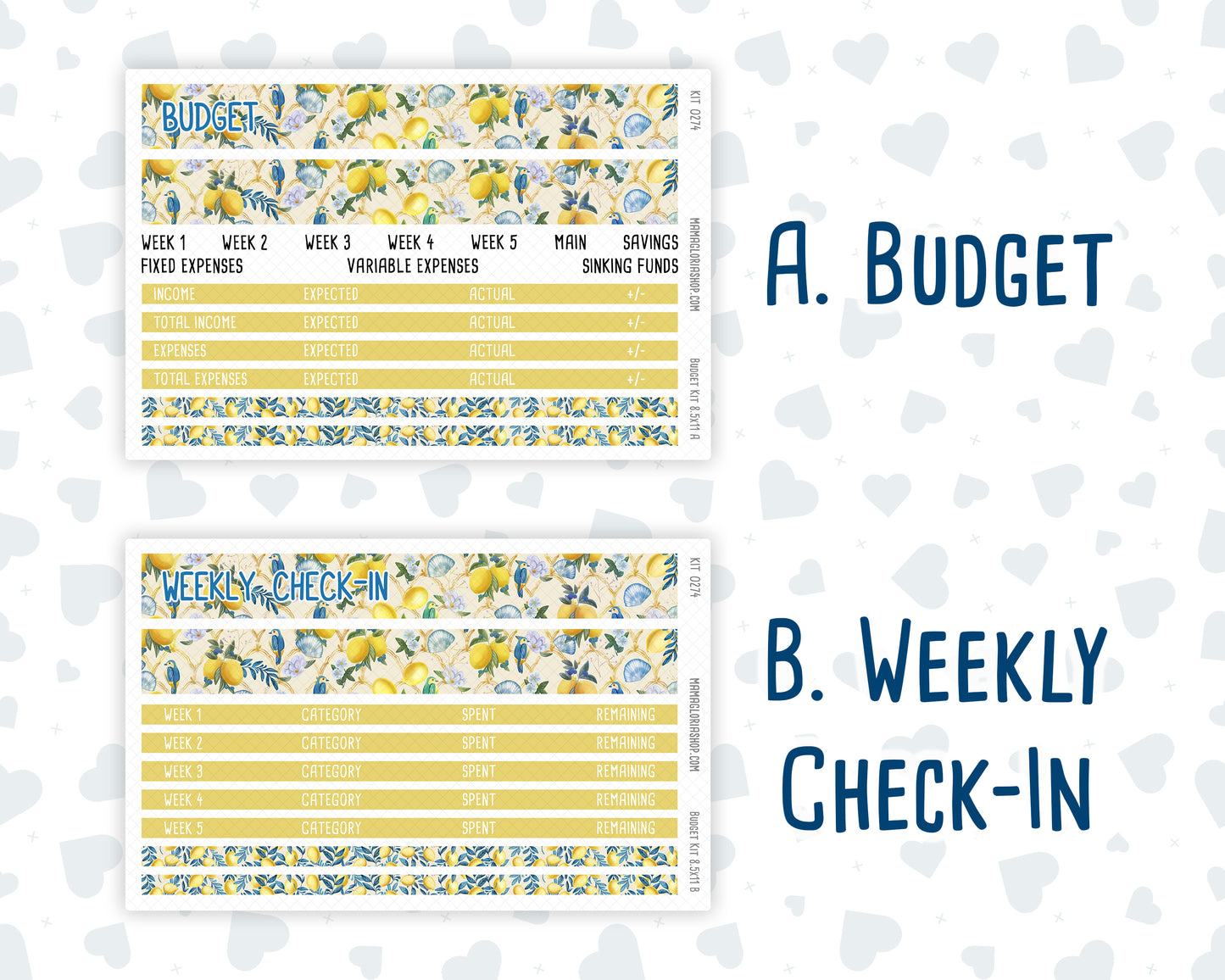 Kit 0274 - Budget - For 8.5x11 Planners | Notebooks - July - Sunny Lemon Shore