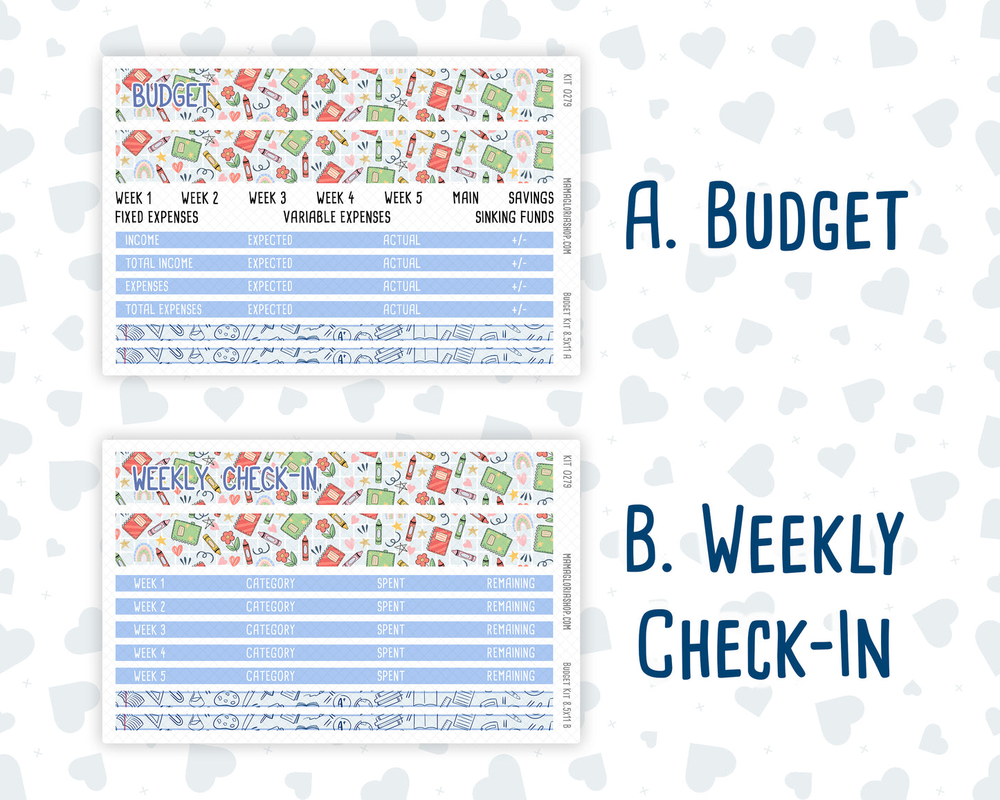 Kit 0279 - Budget - For 8.5x11 Planners | Notebooks - August - Not Ready For School