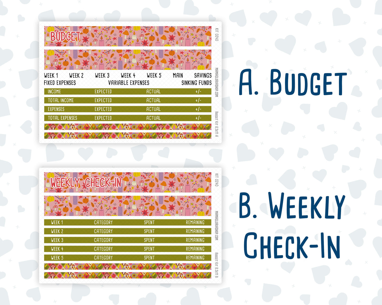 Kit 0240 - Budget - For 8.5x11 Planners | Notebooks - November - Cozy Thanksgiving