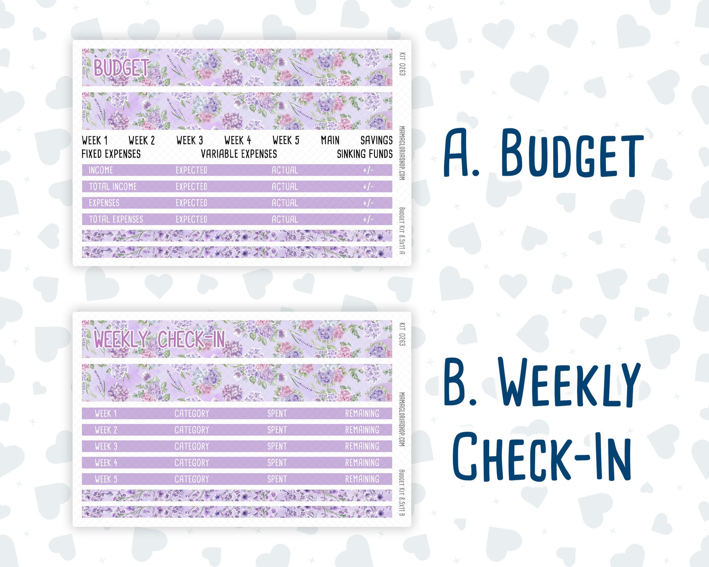 Kit 0263 - Budget - For 8.5x11 Planners | Notebooks - April - Lavender Drift