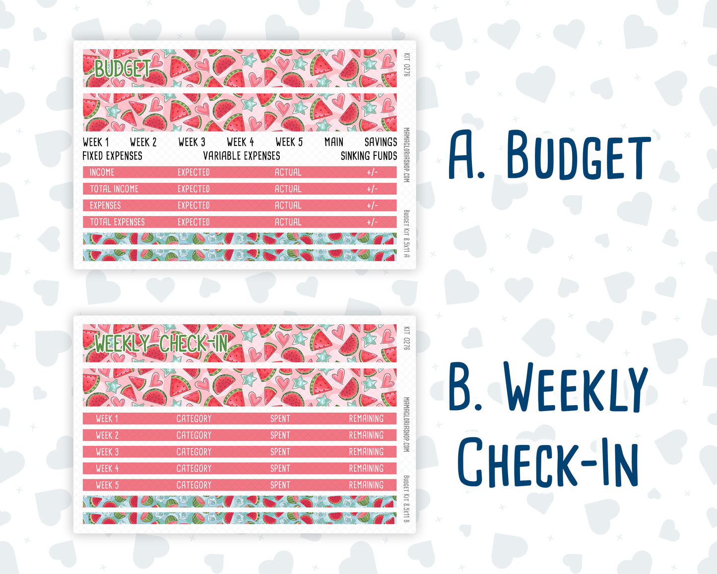 Kit 0276 - Budget - For 8.5x11 Planners | Notebooks - July - Melon Crush