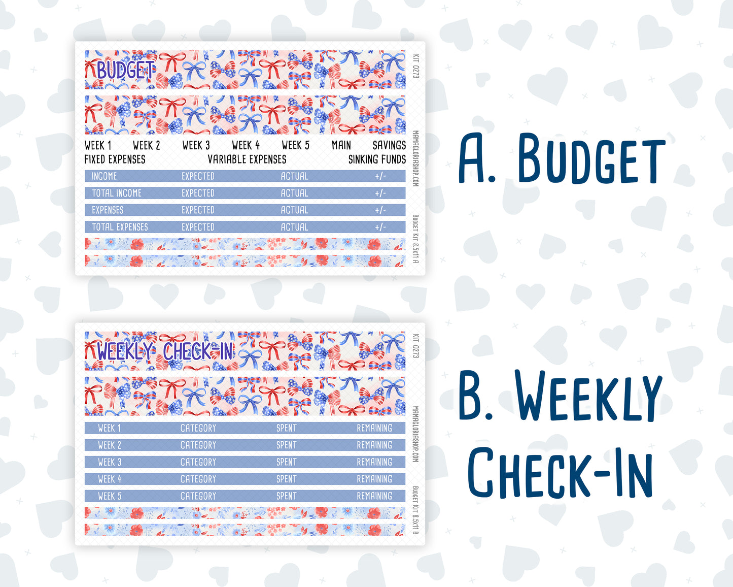 Kit 0273 - Budget - For 8.5x11 Planners | Notebooks - July - Americana In Bloom