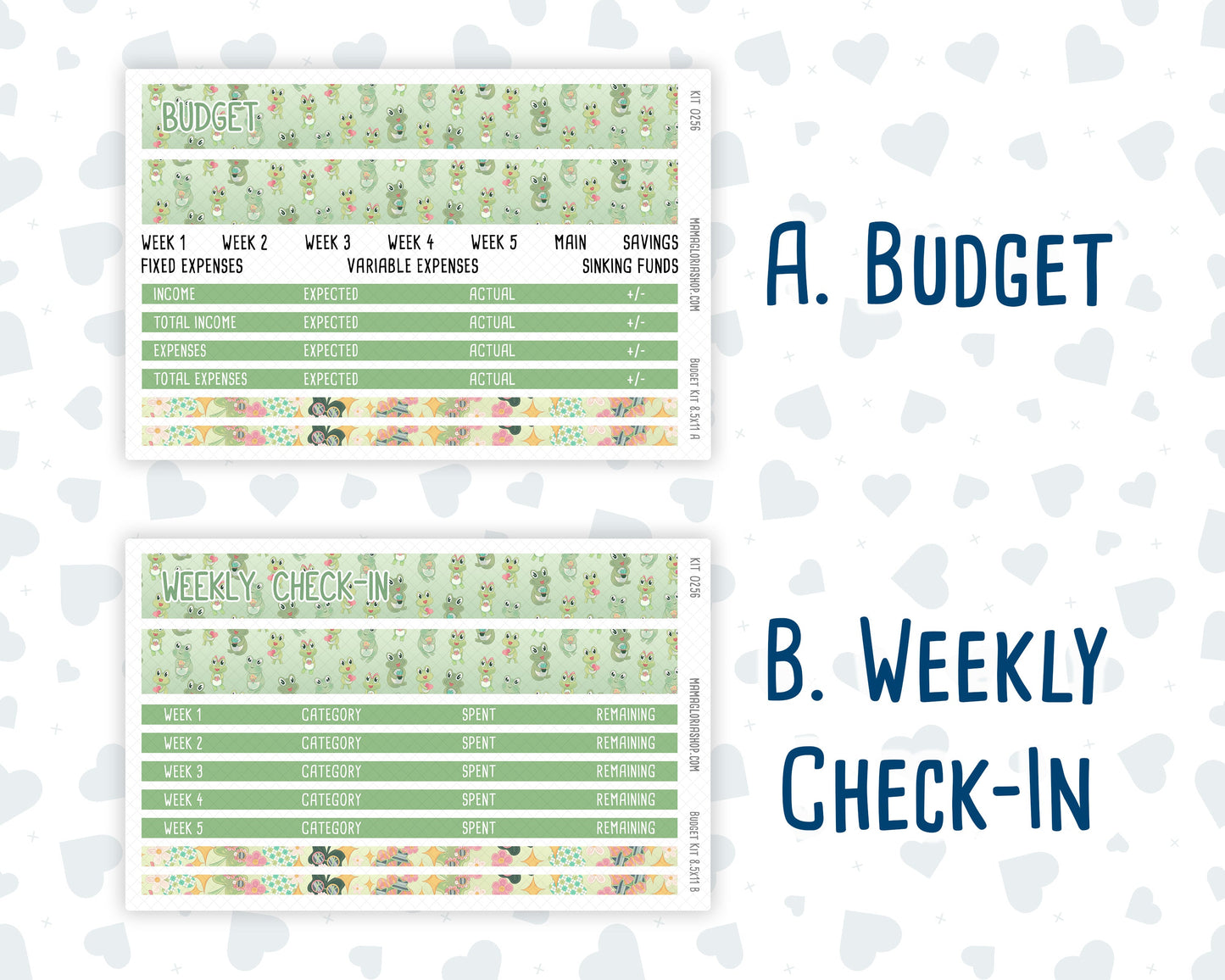 Kit 0256 - Budget - For 8.5x11 Planners | Notebooks - March - Froggy Luck