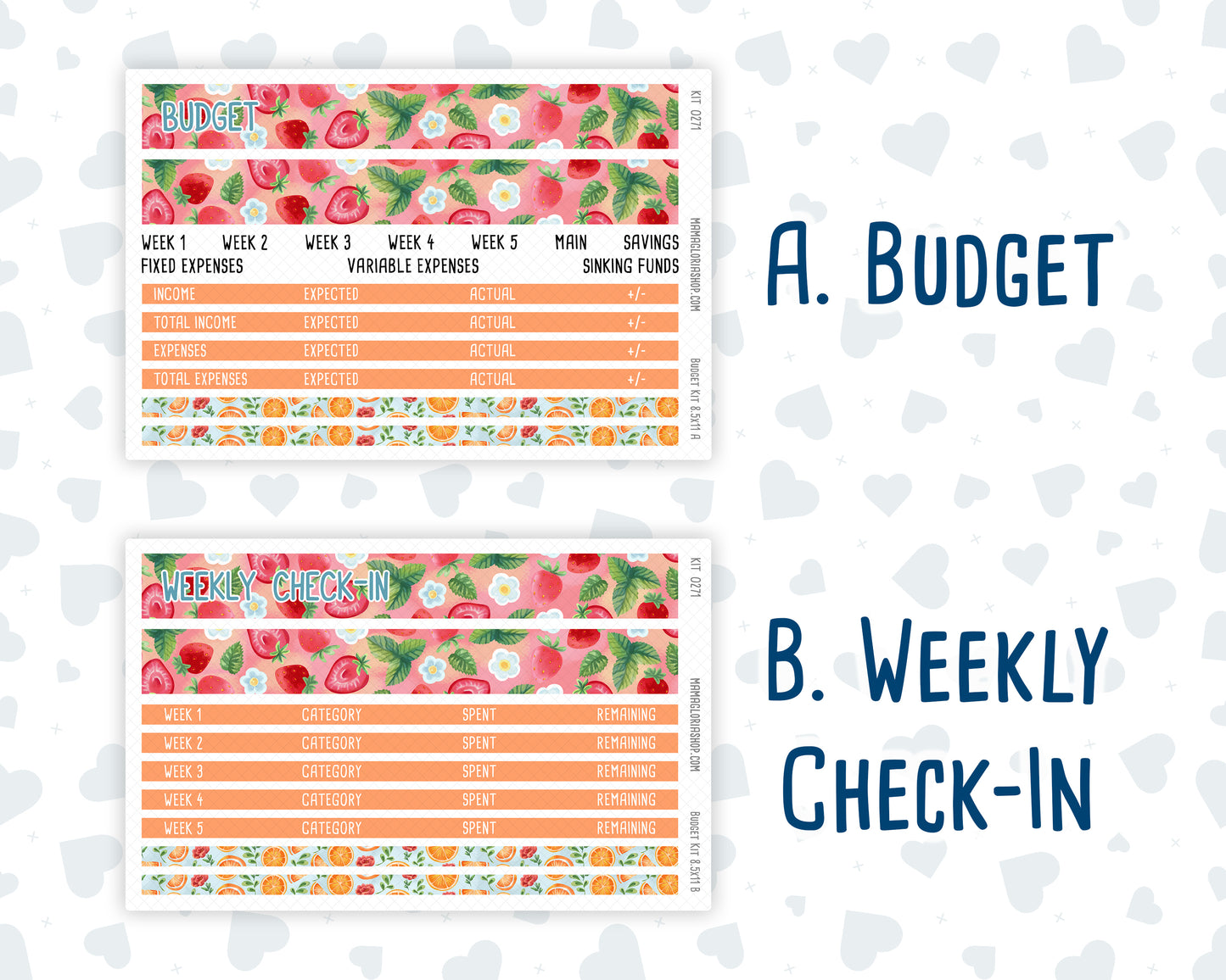 Kit 0271 - Budget - For 8.5x11 Planners | Notebooks - June - Strawberry Shore