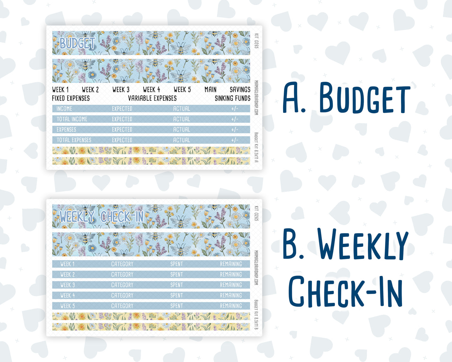 Kit 0265 - Budget - For 8.5x11 Planners | Notebooks - May - Honeybee Sky