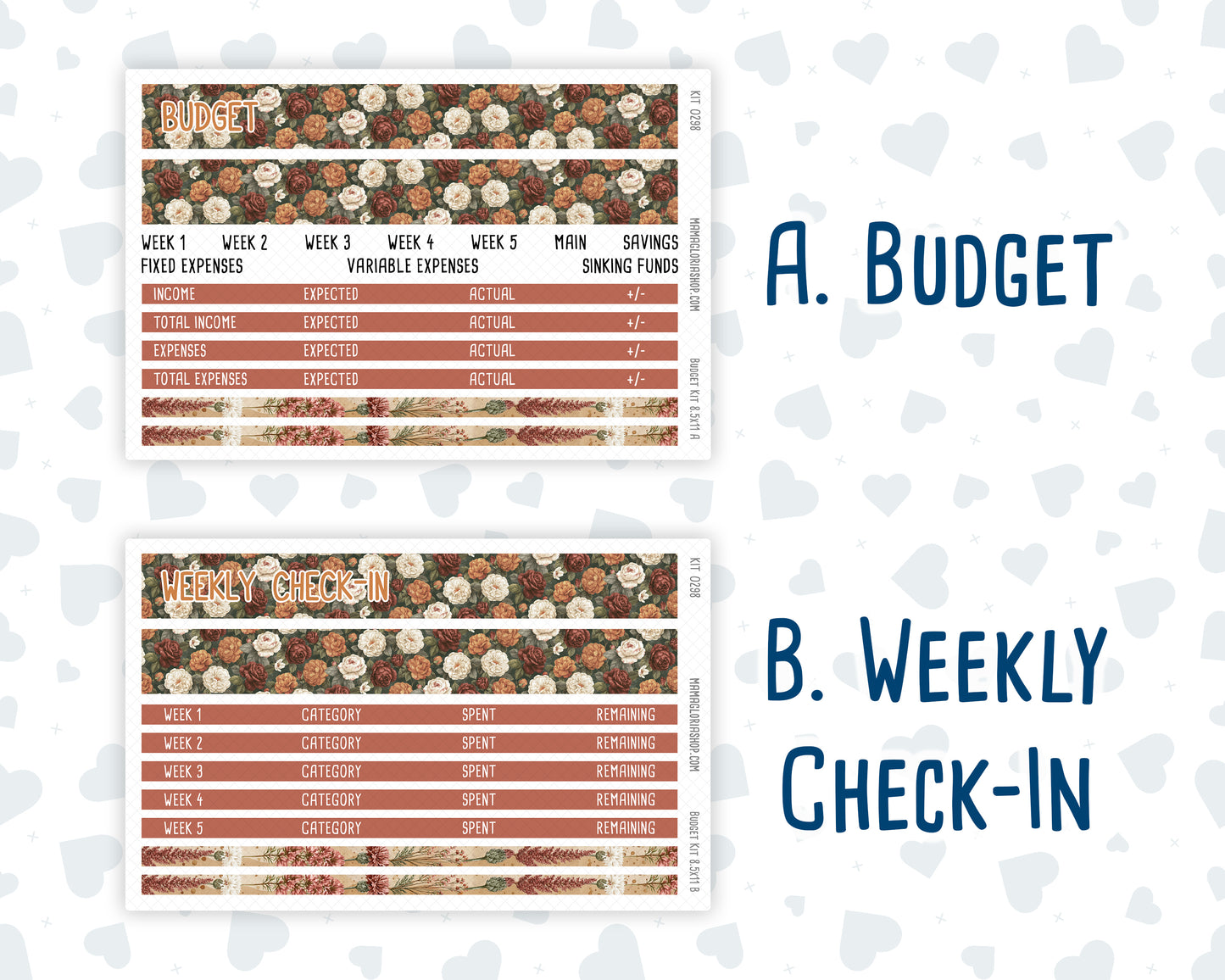 Kit 0298 - Budget - For 8.5x11 Planners | Notebooks - October - Velvet Bloom