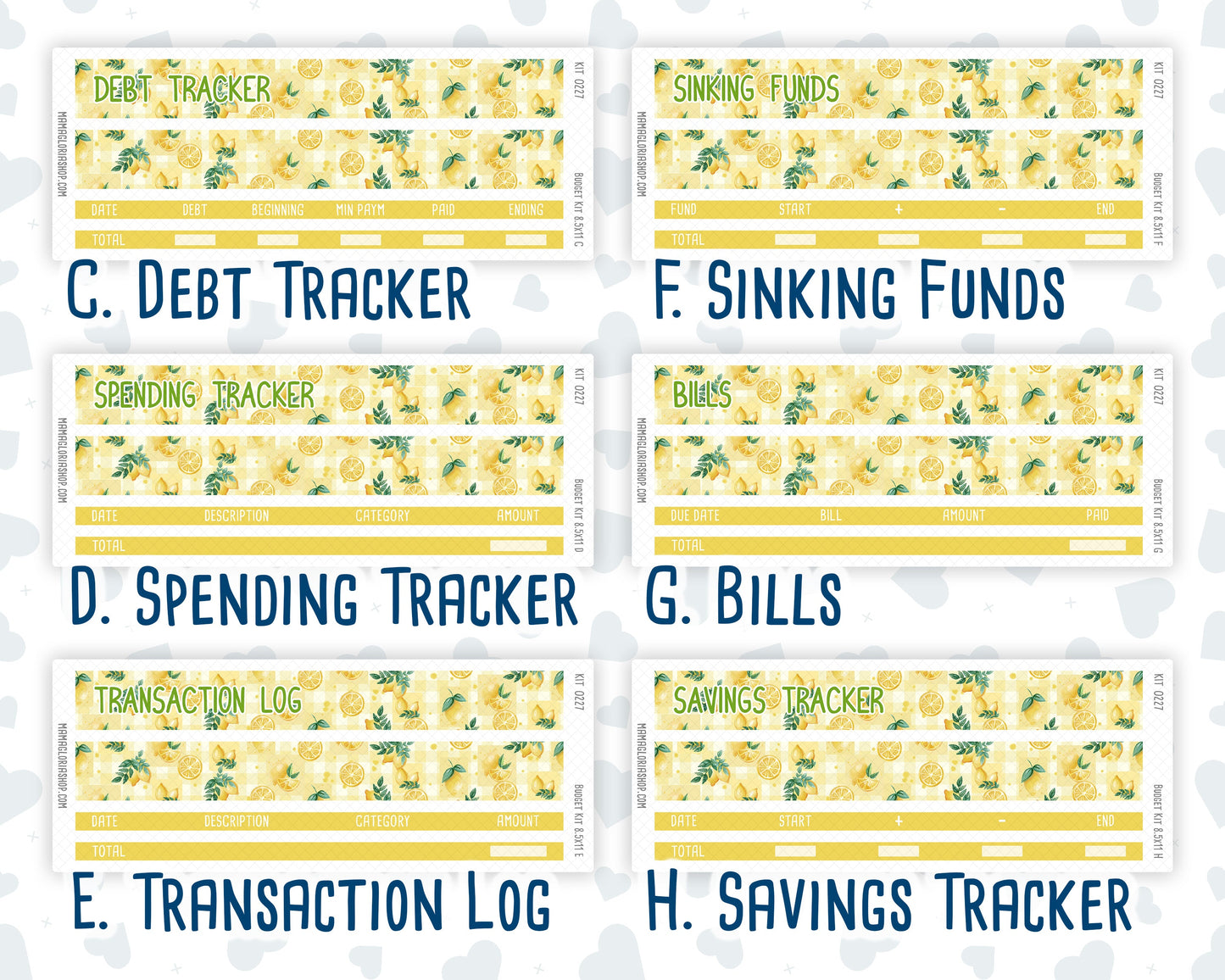 Kit 0227 - Budget - For 8.5x11 Planners | Notebooks - July - Lemon Grove