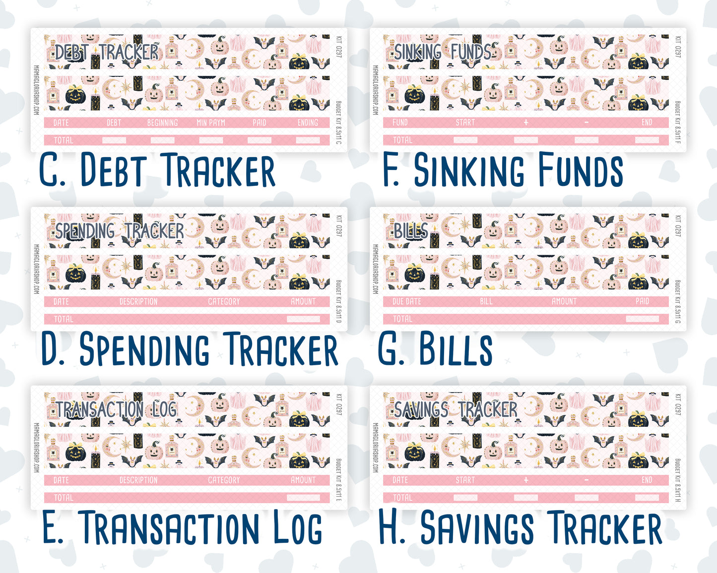 Kit 0297 - Budget - For 8.5x11 Planners | Notebooks - October - Pink Spell