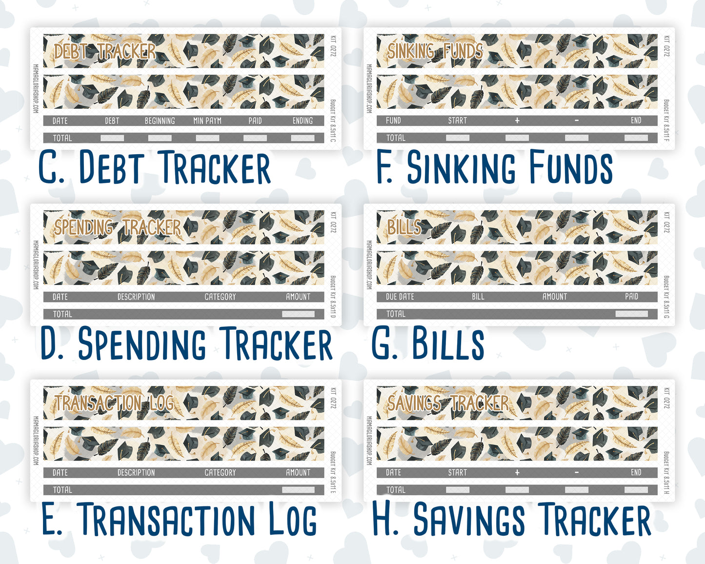 Kit 0272 - Budget - For 8.5x11 Planners | Notebooks - May - Graduation