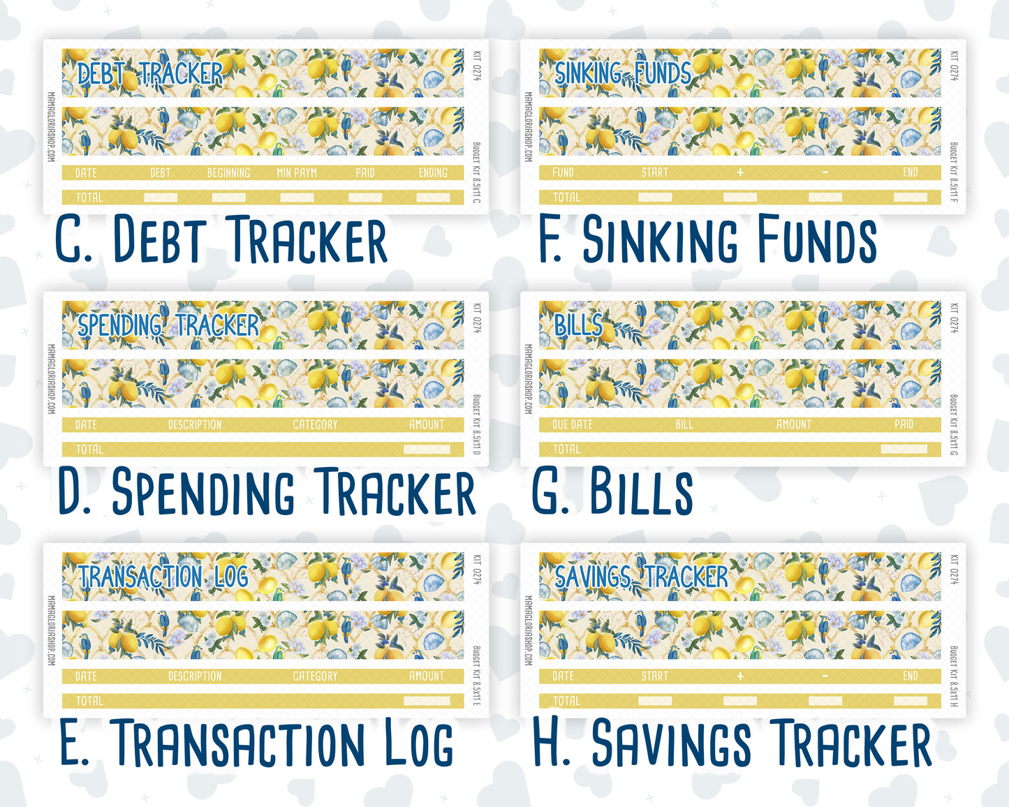 Kit 0274 - Budget - For 8.5x11 Planners | Notebooks - July - Sunny Lemon Shore