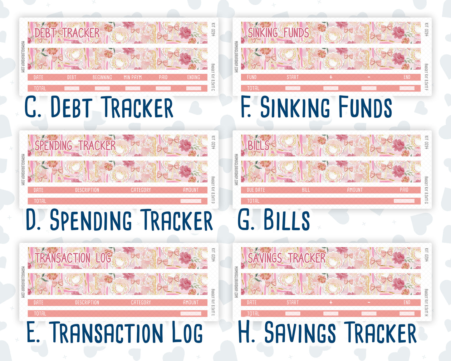 Kit 0294 - Budget - For 8.5x11 Planners | Notebooks - September - Rosy Reveria