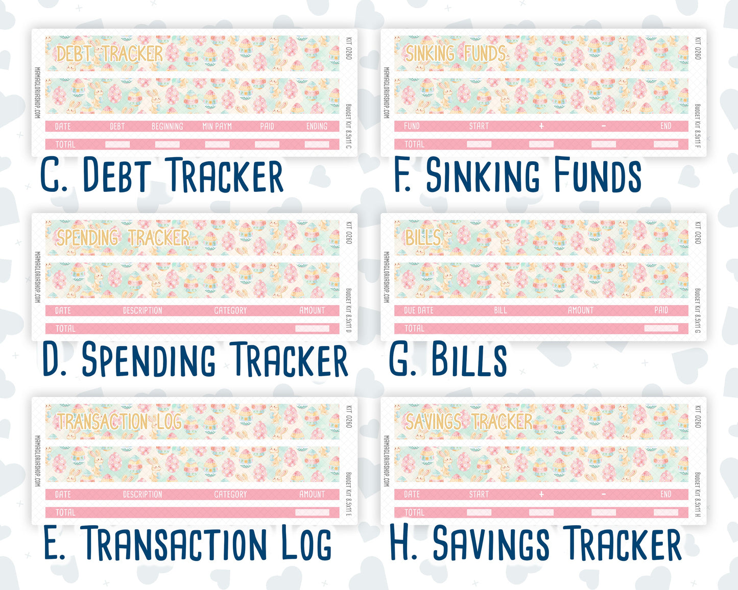 Kit 0260 - Budget - For 8.5x11 Planners | Notebooks - April - Pastel Egg Hunt
