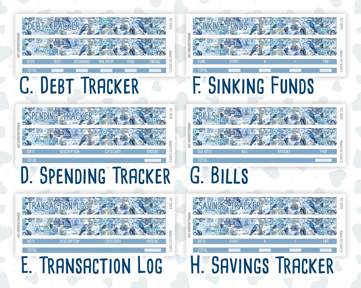 Kit 0249 - Budget - For 8.5x11 Planners | Notebooks - January - Icy Lace