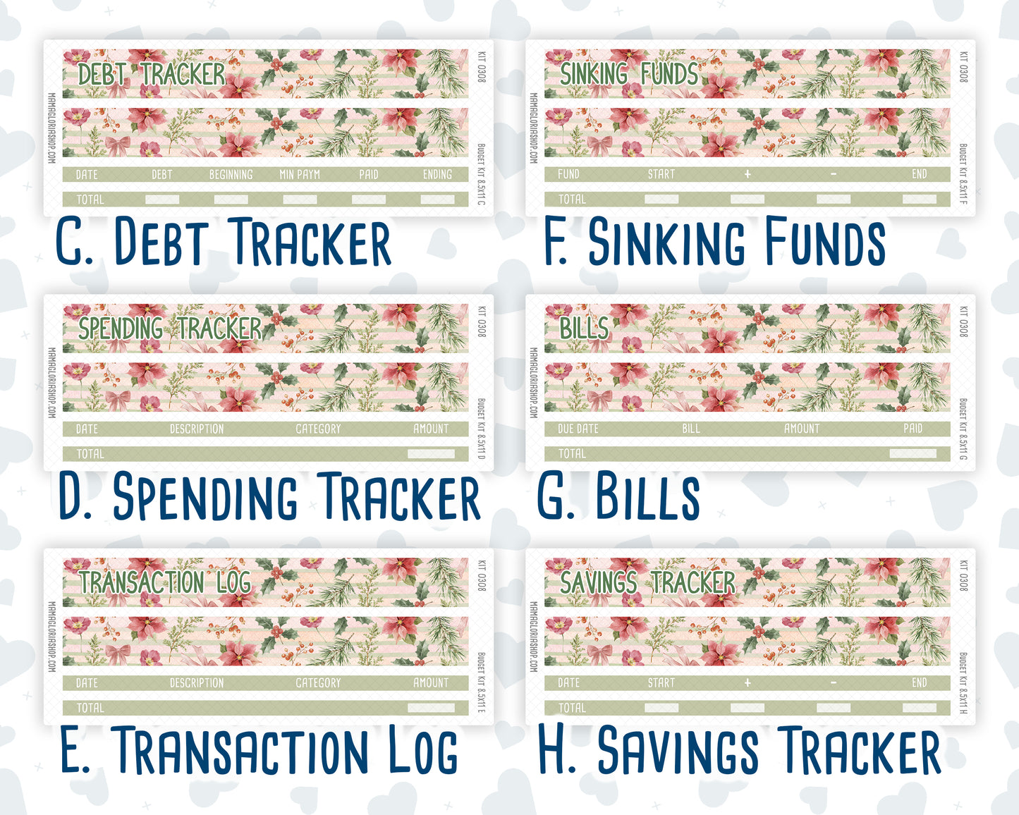 Kit 0308 - Budget - For 8.5x11 Planners | Notebooks - December - Knit & Holly