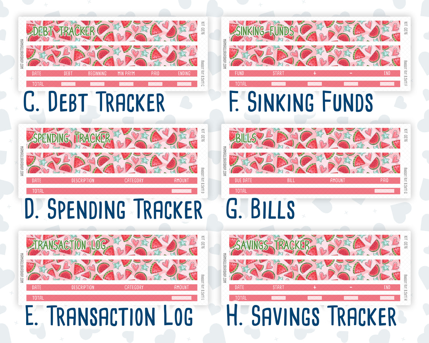Kit 0276 - Budget - For 8.5x11 Planners | Notebooks - July - Melon Crush