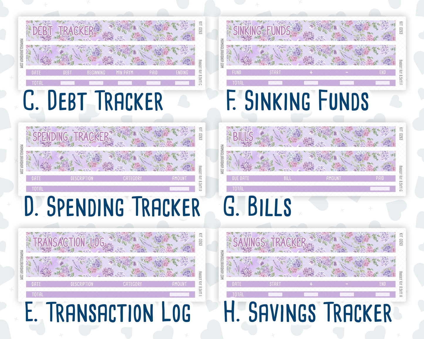 Kit 0263 - Budget - For 8.5x11 Planners | Notebooks - April - Lavender Drift